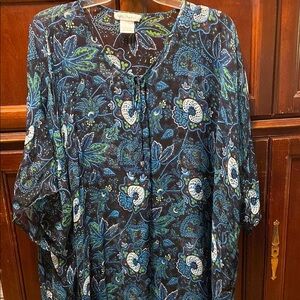 Women’s Blue and Green Vintage Plus size sheer coverup Tunic